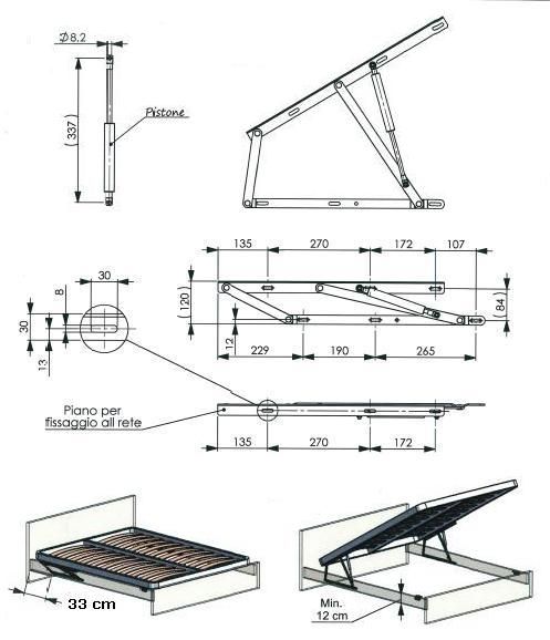 KIT SISTEMA SOLLEVAMENTO LETTO CONTENITORE PISTONI 500N 750N